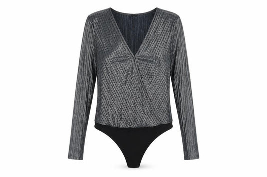 River Island Womens Silver Polyester Bodysuit One-Piece Size 10 Snap - Wrap Style