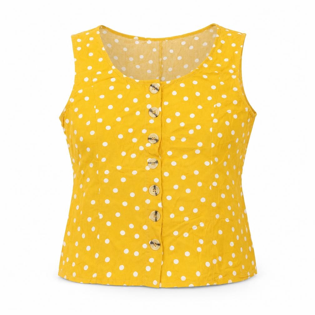Warehouse Womens Yellow Polka Dot Viscose Basic Button-Up Size 10 Boat Neck