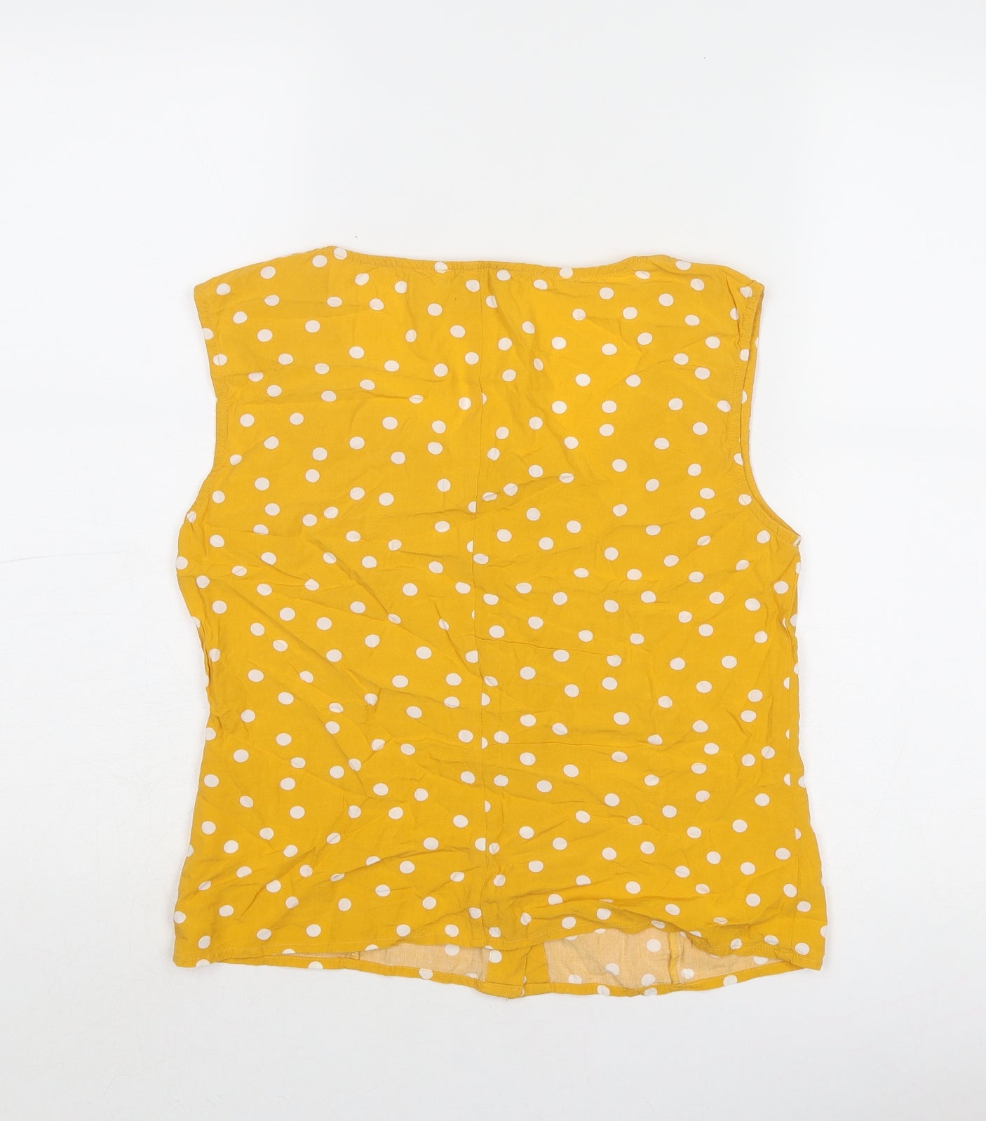 Warehouse Womens Yellow Polka Dot Viscose Basic Button-Up Size 10 Boat Neck