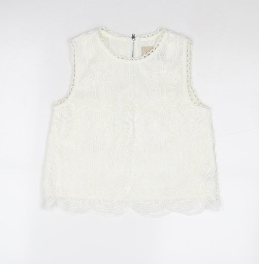 Moon River Womens White Polyester Basic Tank Size XS Round Neck