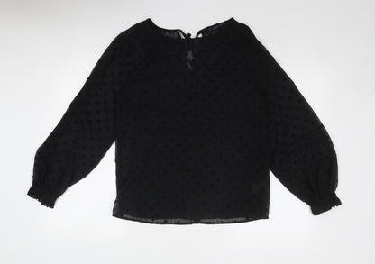 Marks & Spencer Womens Black Polka Dot Polyester Basic Blouse Size 8 Round Neck