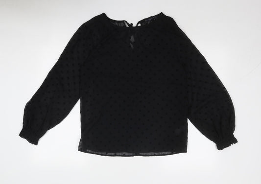 Marks and Spencer Womens Black Polka Dot Polyester Basic Blouse Size 8 Round Neck