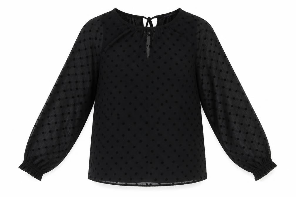 Marks & Spencer Womens Black Polka Dot Polyester Basic Blouse Size 8 Round Neck