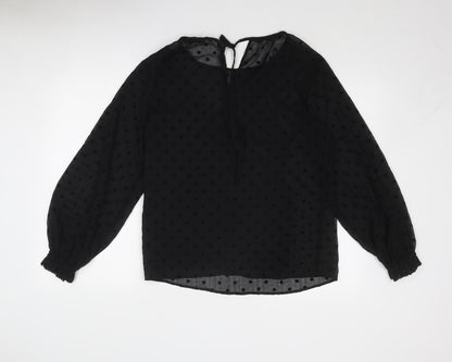 Marks & Spencer Womens Black Polka Dot Polyester Basic Blouse Size 8 Round Neck