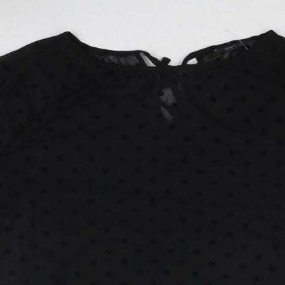 Marks & Spencer Womens Black Polka Dot Polyester Basic Blouse Size 8 Round Neck