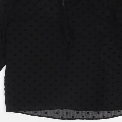 Marks & Spencer Womens Black Polka Dot Polyester Basic Blouse Size 8 Round Neck