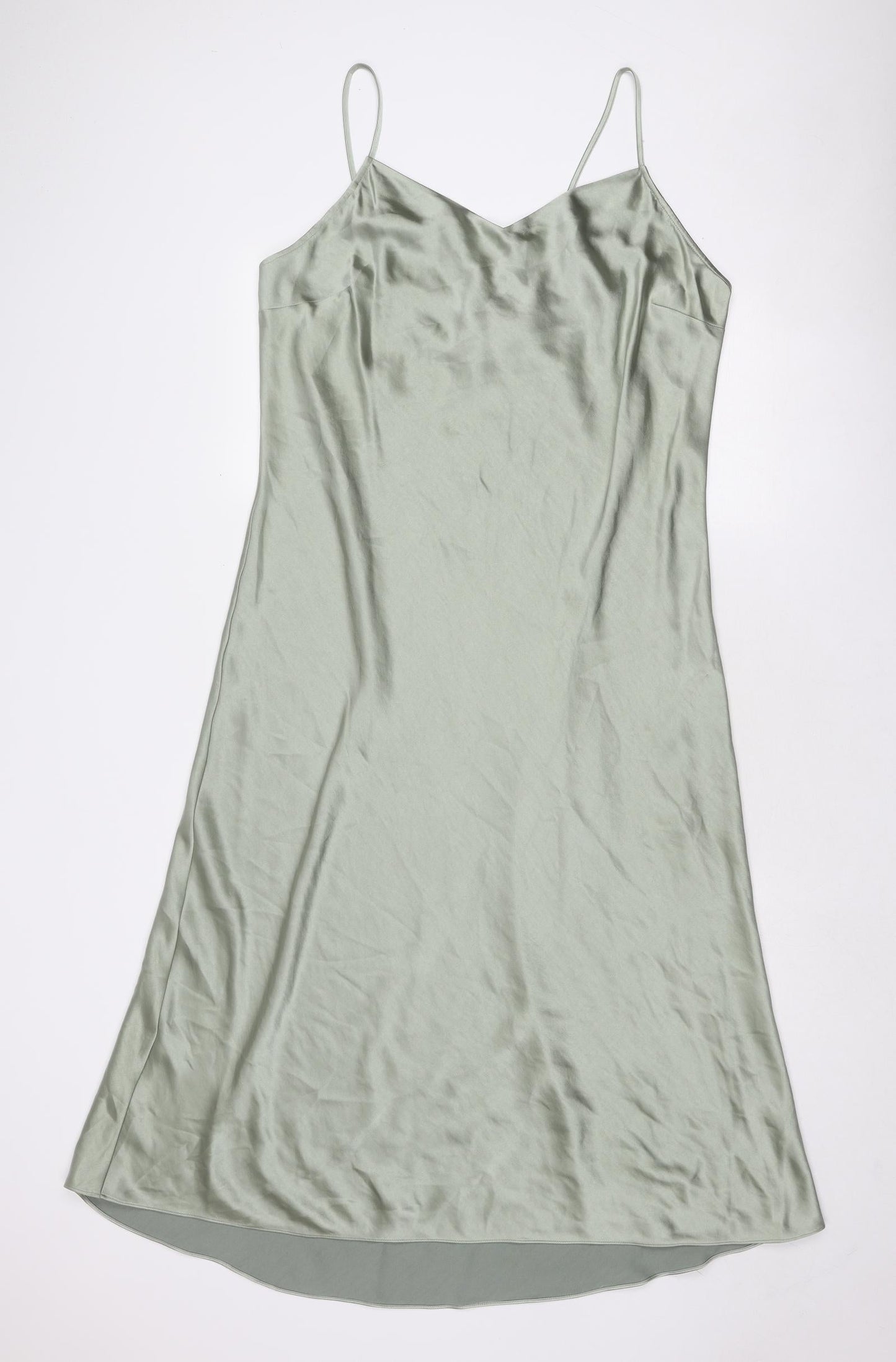 Marks and Spencer Womens Green Polyester Slip Dress Size 18 V-Neck Tie
