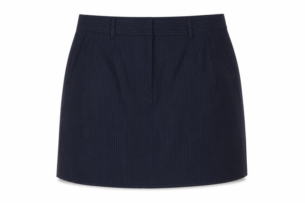 Marks & Spencer Womens Blue Striped Polyester A-Line Skirt Size 18 Zip
