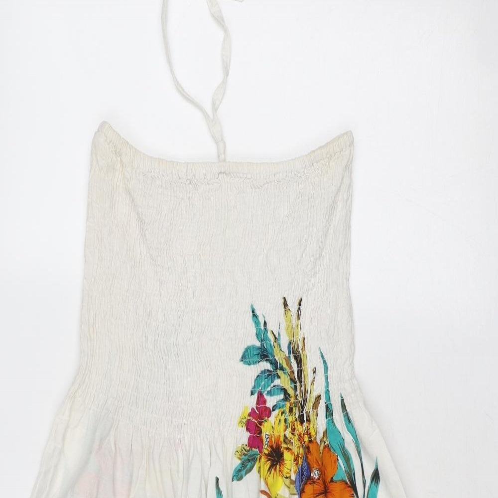 Pistachio Womens White Floral Cotton Trapeze & Swing Size S Halter Tie