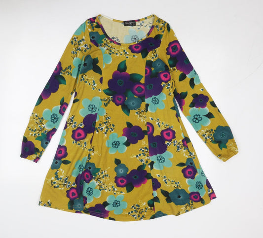 Indulgence Womens Multicoloured Floral Wool Trapeze & Swing Size S Round Neck Pullover - Size S-M