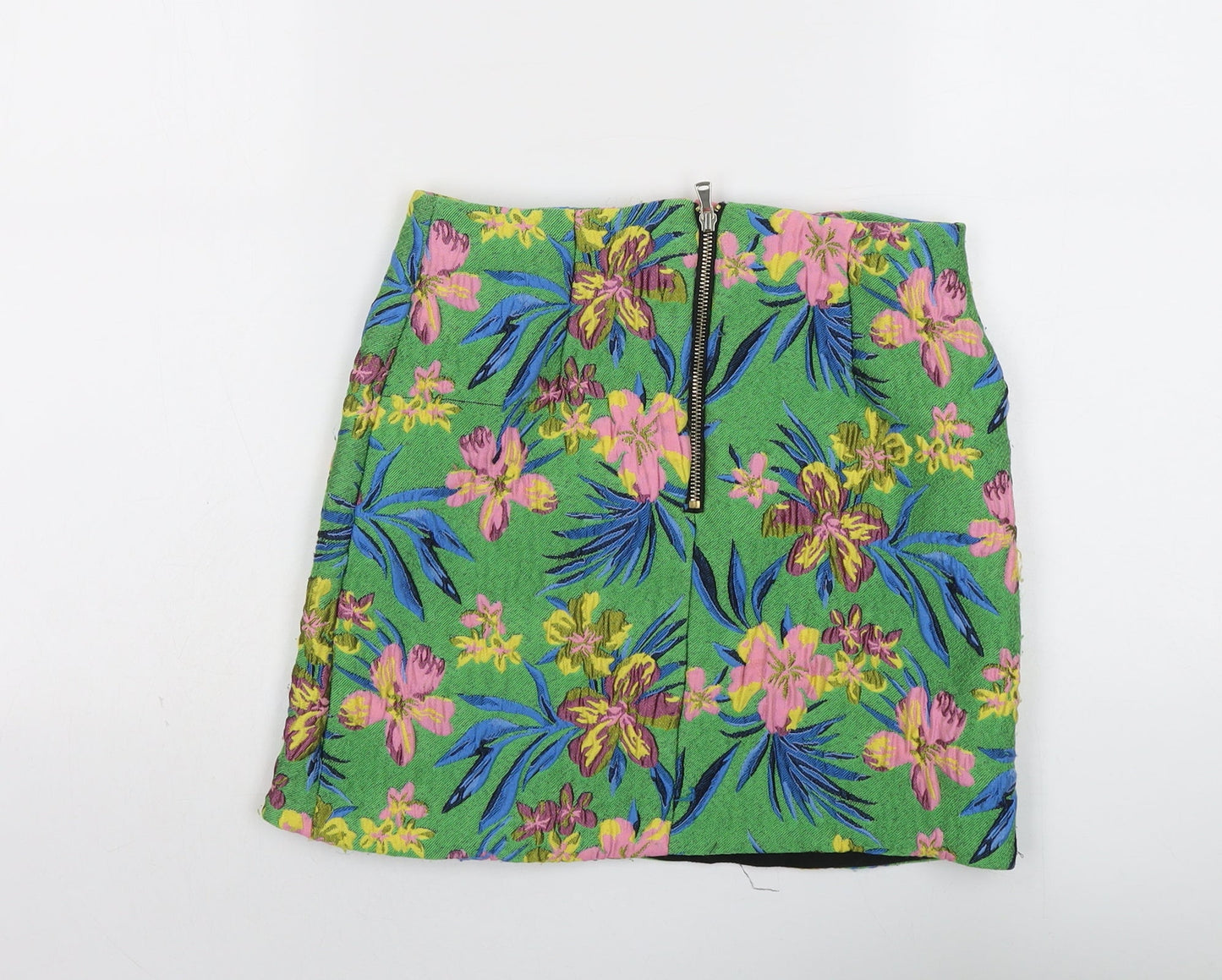 River Island Womens Multicoloured Floral Polyester A-Line Skirt Size 6 Zip