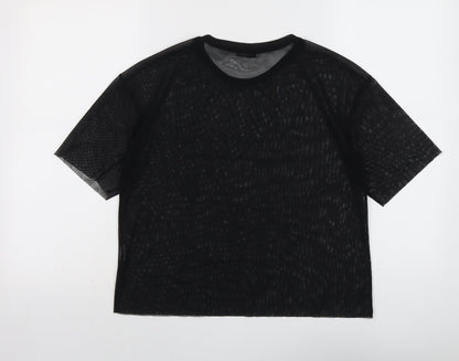 Pull&Bear Womens Black Polyester Basic T-Shirt Size S Round Neck