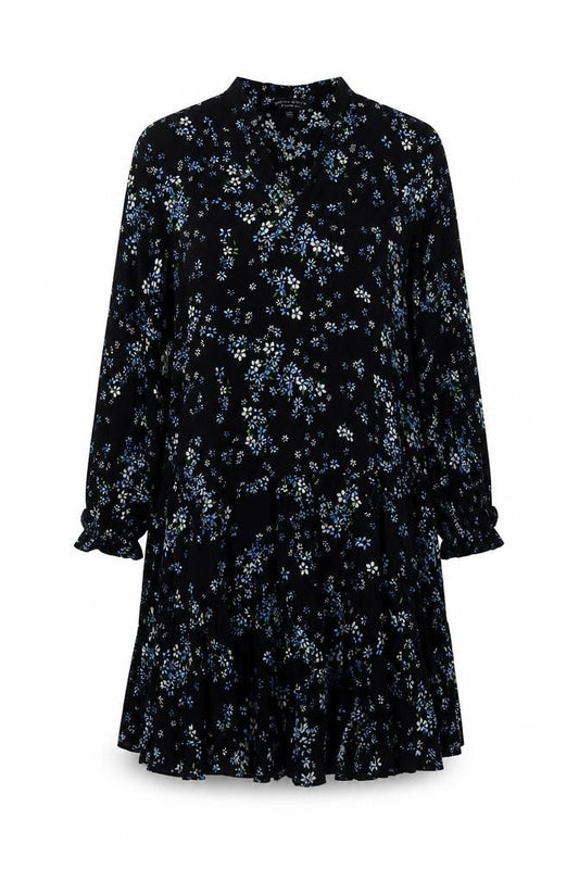 Dorothy Perkins Womens Black Floral Viscose Skater Dress Size 8 Round Neck Pullover