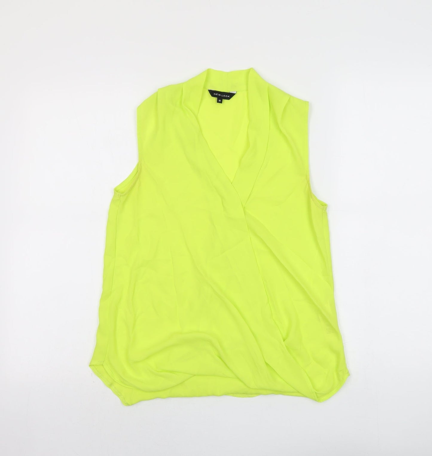 New Look Womens Yellow Polyester Basic Blouse Size 10 V-Neck