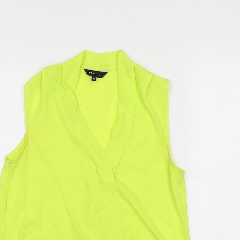New Look Womens Yellow Polyester Basic Blouse Size 10 V-Neck