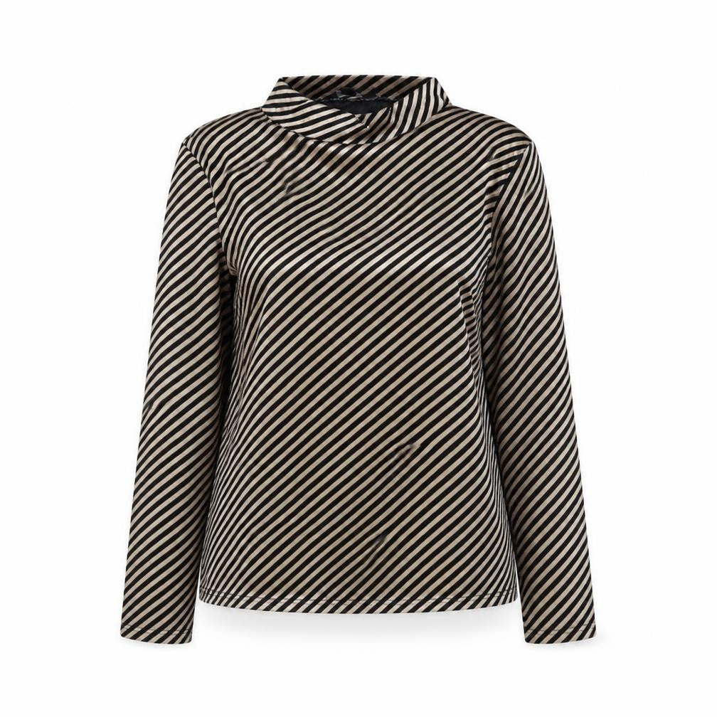 Aikha Womens Black Striped Polyester Basic Blouse Size L Mock Neck