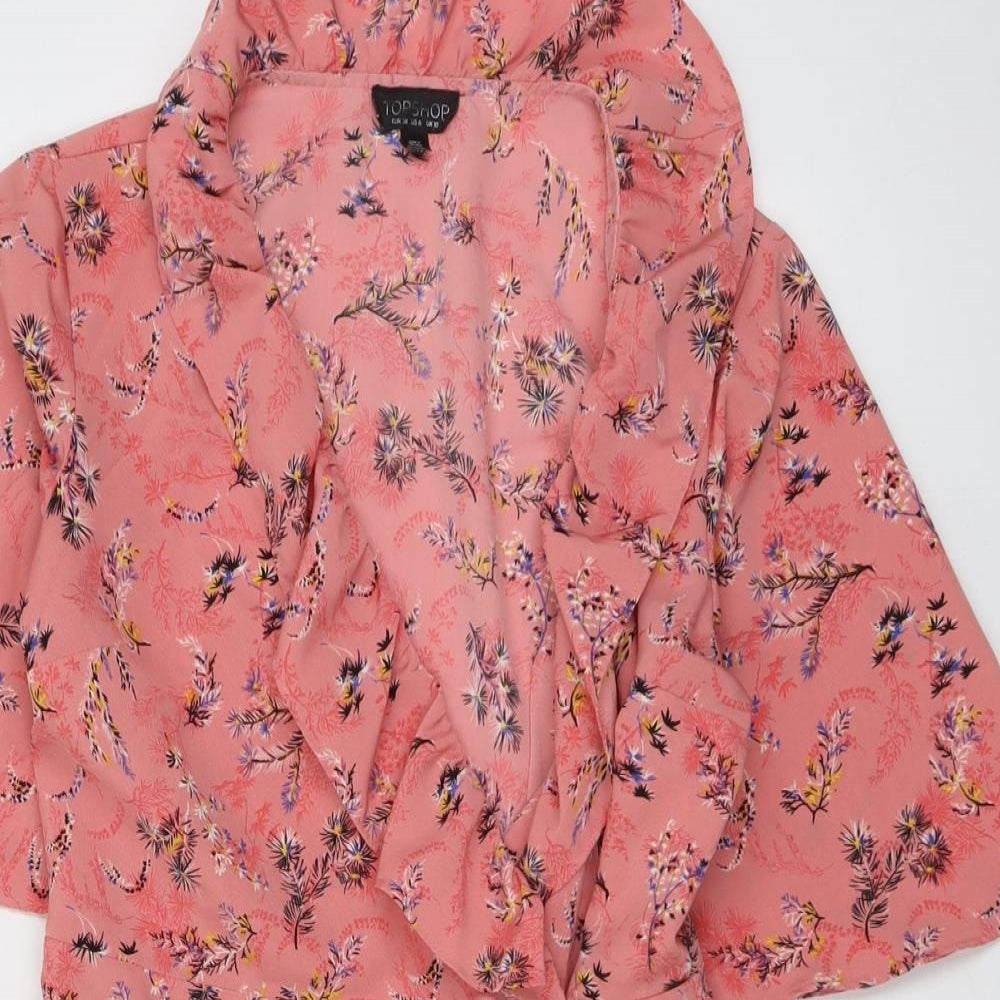 Topshop Womens Pink Floral Polyester Skater Dress Size 10 V-Neck Button