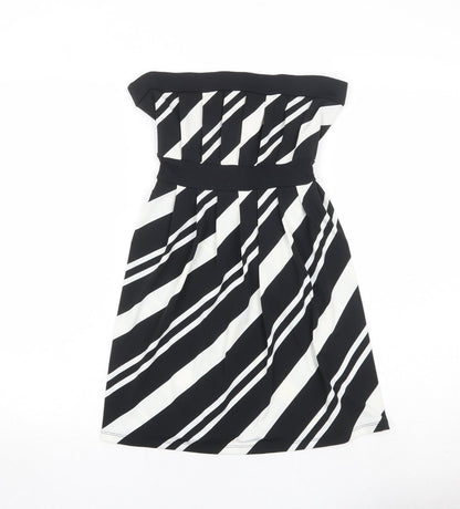 Next Womens Black Geometric Polyester Fit & Flare Size 8 Off the Shoulder Pullover
