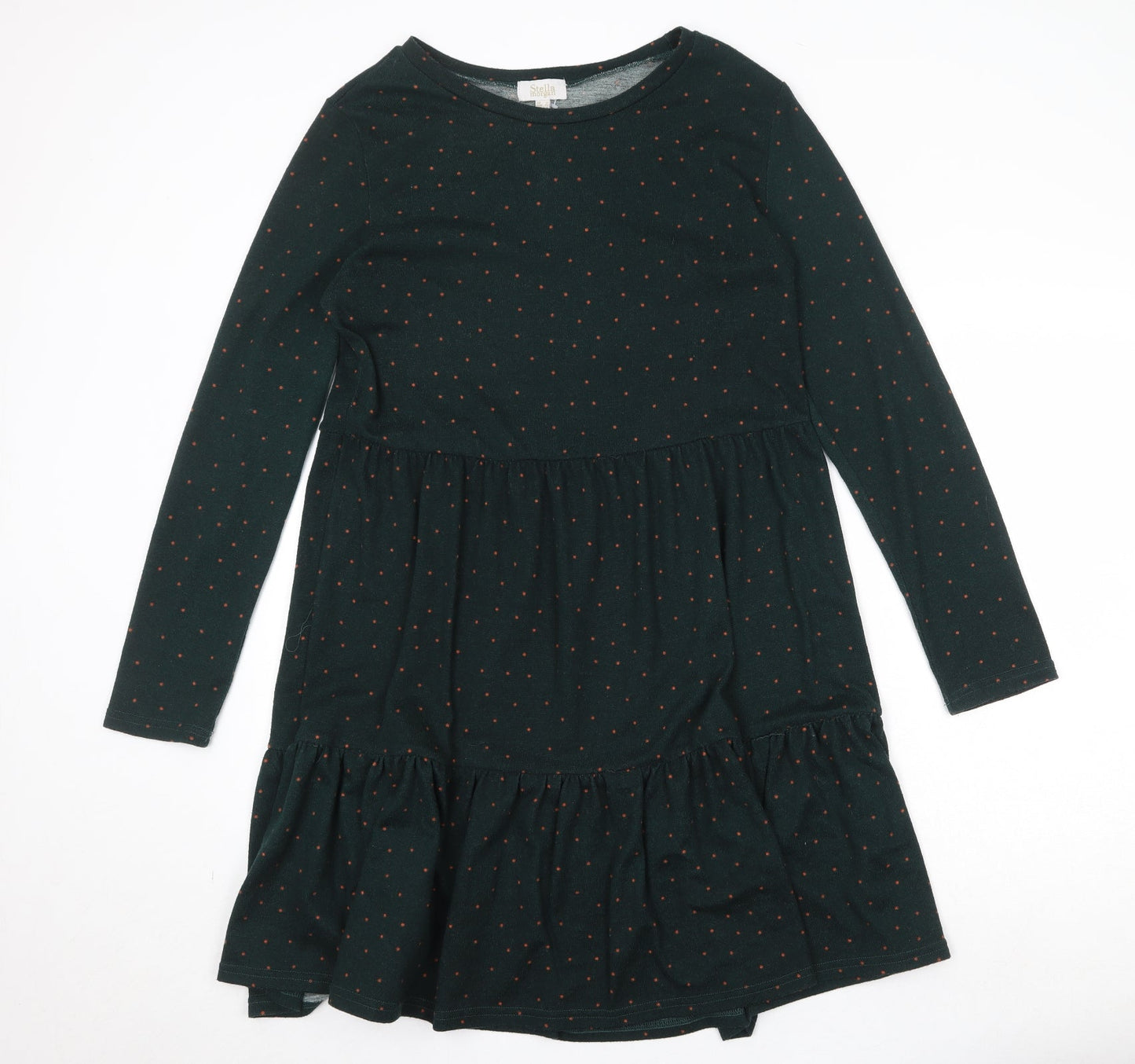 Stella Morgan Womens Green Polka Dot Polyester Skater Dress Size 12 Round Neck Pullover