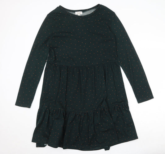 Stella Morgan Womens Green Polka Dot Polyester Skater Dress Size 12 Round Neck Pullover
