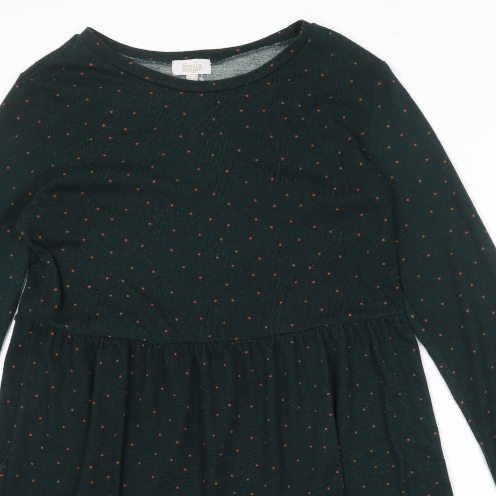 Stella Morgan Womens Green Polka Dot Polyester Skater Dress Size 12 Round Neck Pullover