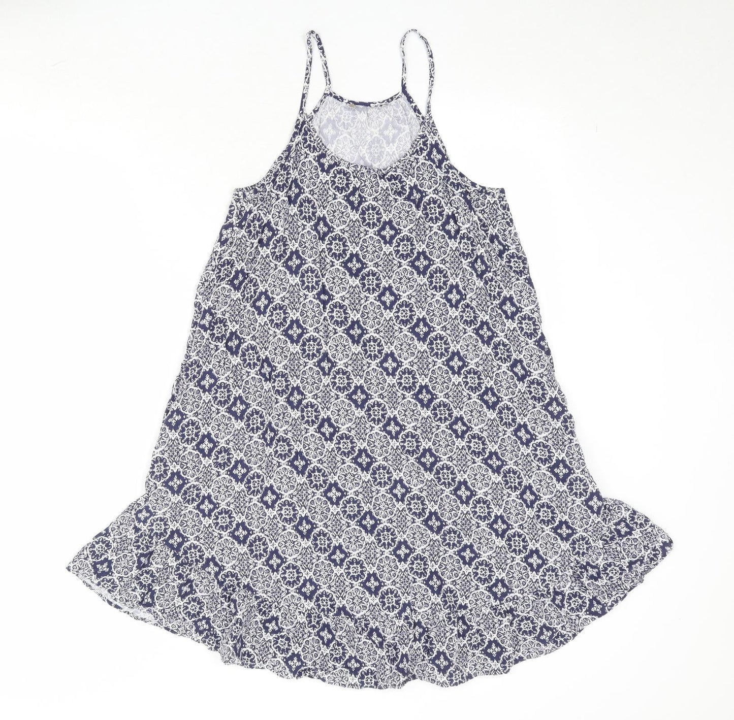 Marks and Spencer Womens Blue Geometric Viscose Tank Dress Size 8 Round Neck Pullover