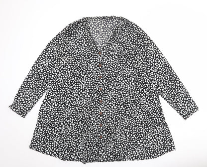 Additional front view of Missguided women’s black geometric polyester trapeze & swing, size UK 16, v-neck button