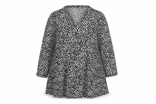 Missguided Womens Black Geometric Polyester Trapeze & Swing Size 16 V-Neck Button