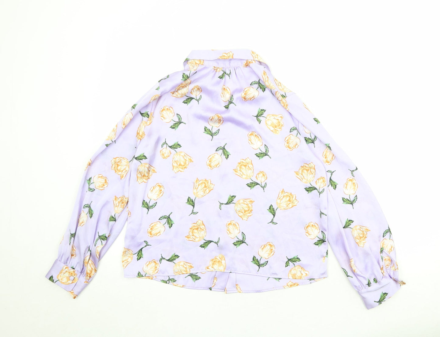 Zara Womens Purple Floral Polyester Basic Button-Up Size S Collared
