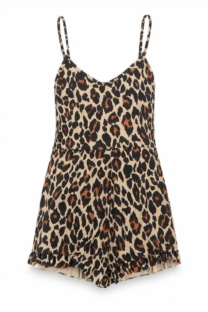 I SAW IT FIRST Womens Brown Animal Print Polyester Playsuit One-Piece Size 6 Pullover - Leopard Print