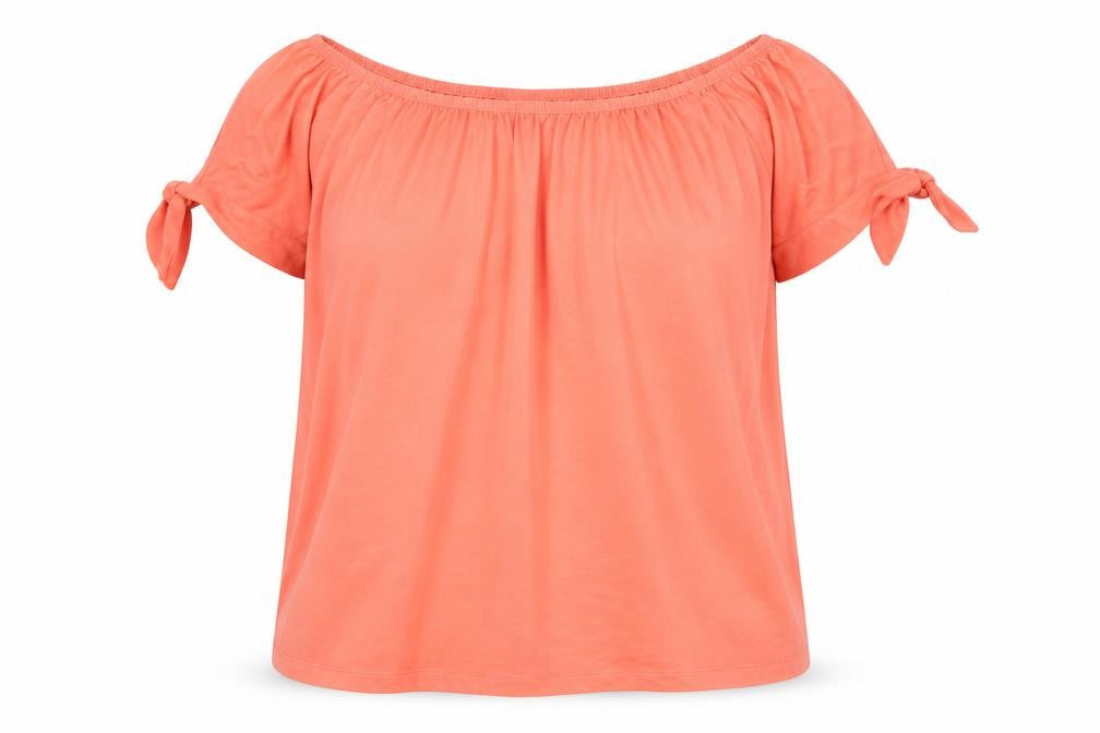 Rainbow Womens Pink Polyester Basic Blouse Size L Off the Shoulder - Tie Sleeve Detail