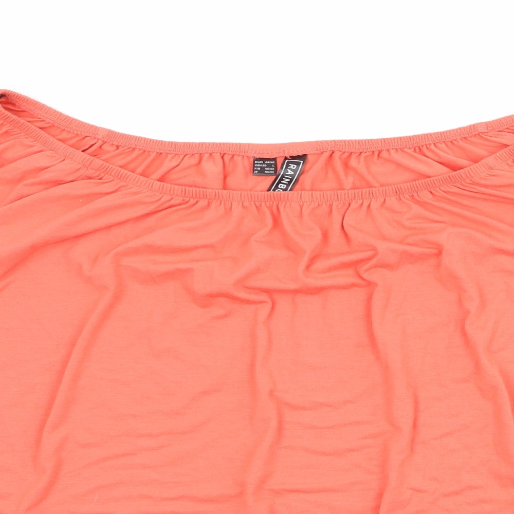 Rainbow Womens Pink Polyester Basic Blouse Size L Off the Shoulder - Tie Sleeve Detail