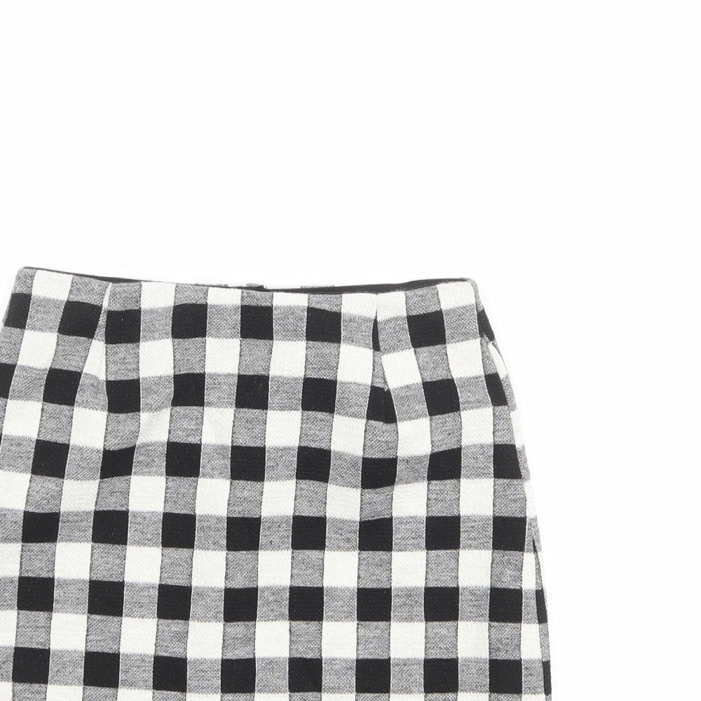 Miss Selfridge Womens Black Check Polyester A-Line Skirt Size 8