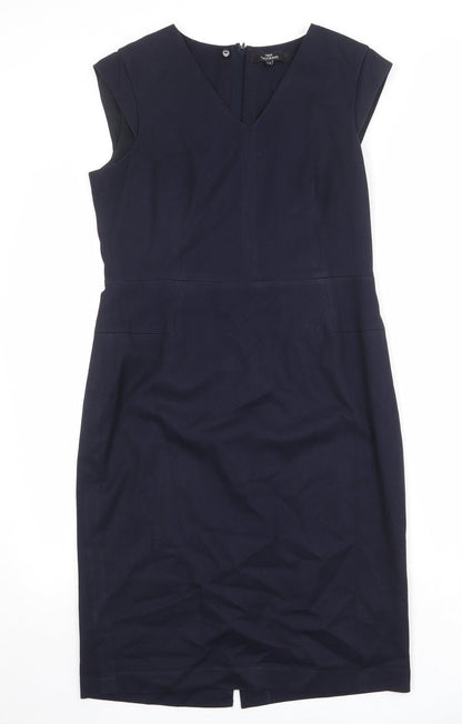 Next Womens Blue Polyester Shift Size 12 V-Neck Zip