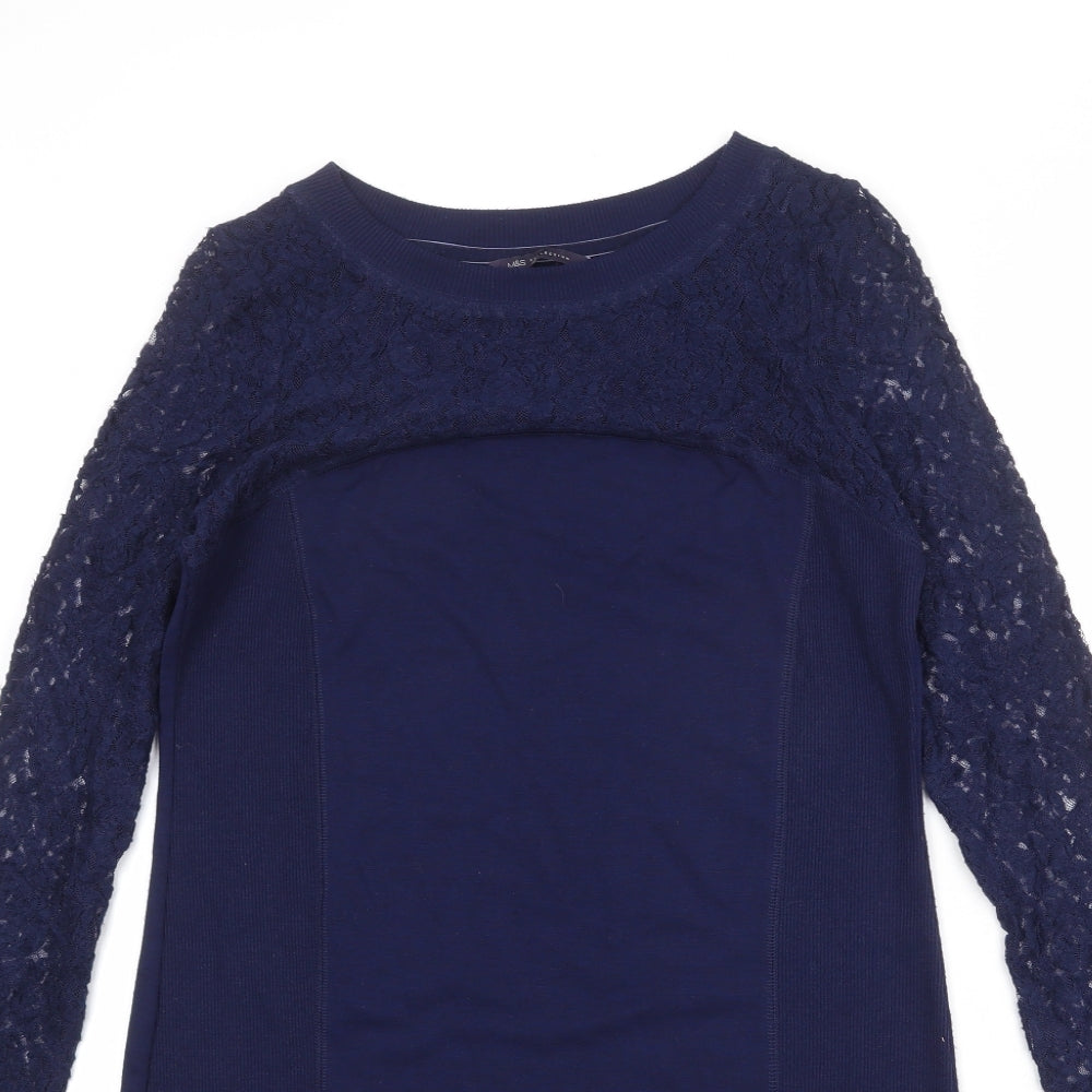 Marks and Spencer Womens Blue Polyester A-Line Size 10 Round Neck Pullover