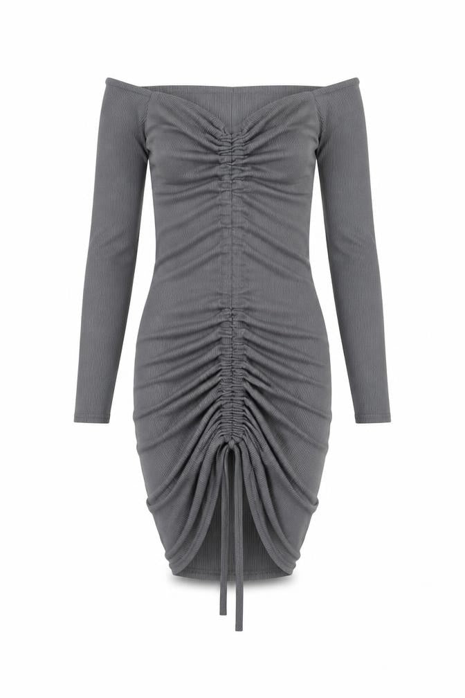 PRETTYLITTLETHING Womens Grey Polyester Bodycon Size 6 V-Neck Pullover