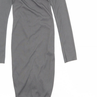 PRETTYLITTLETHING Womens Grey Polyester Bodycon Size 6 V-Neck Pullover