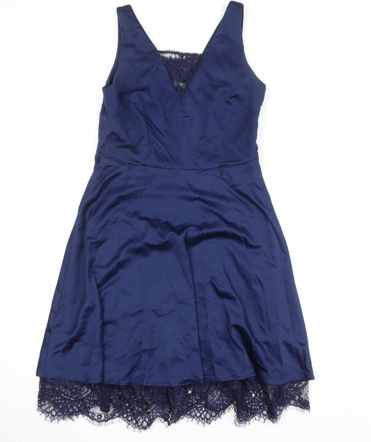 Paraphrase Womens Blue Polyester Fit & Flare Size M Square Neck Zip