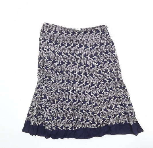 Wallis Womens Blue Geometric Cotton Swing Skirt Size 10 Zip