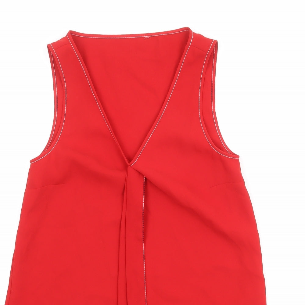 Marks and Spencer Womens Red Polyester Basic Blouse Size 6 V-Neck