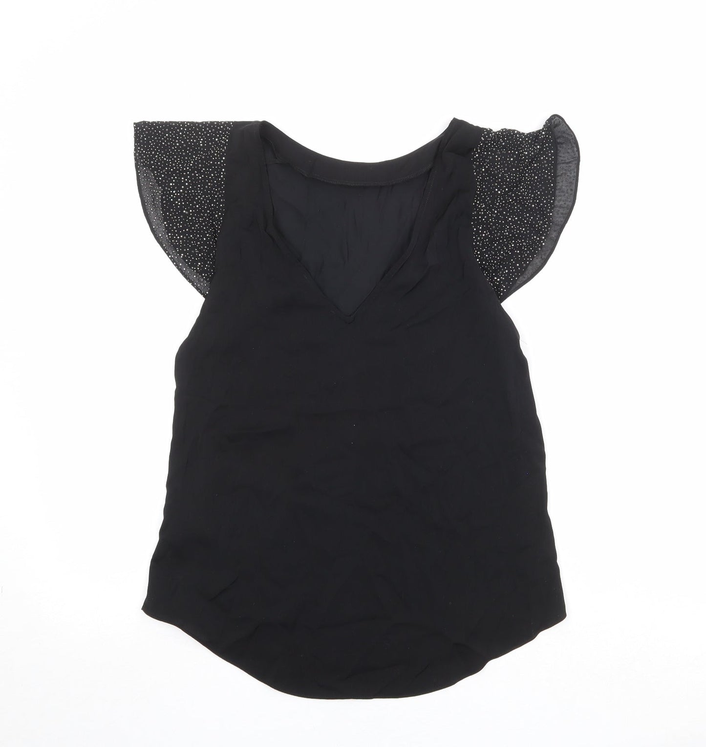Oasis Womens Black Polyester Basic Blouse Size 10 V-Neck