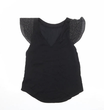 Oasis Womens Black Polyester Basic Blouse Size 10 V-Neck