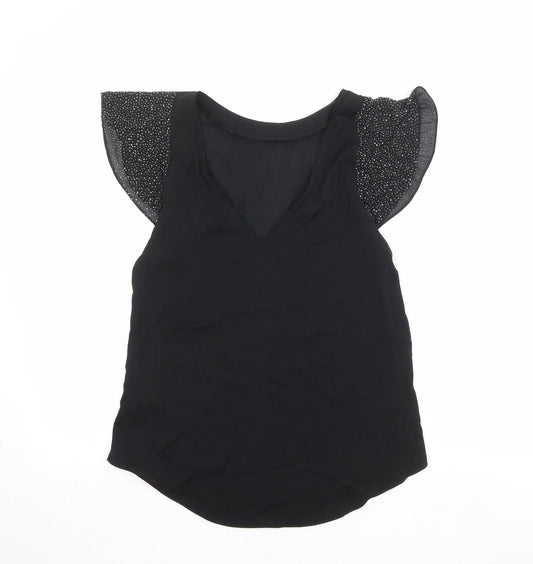 Oasis Womens Black Polyester Basic Blouse Size 10 V-Neck