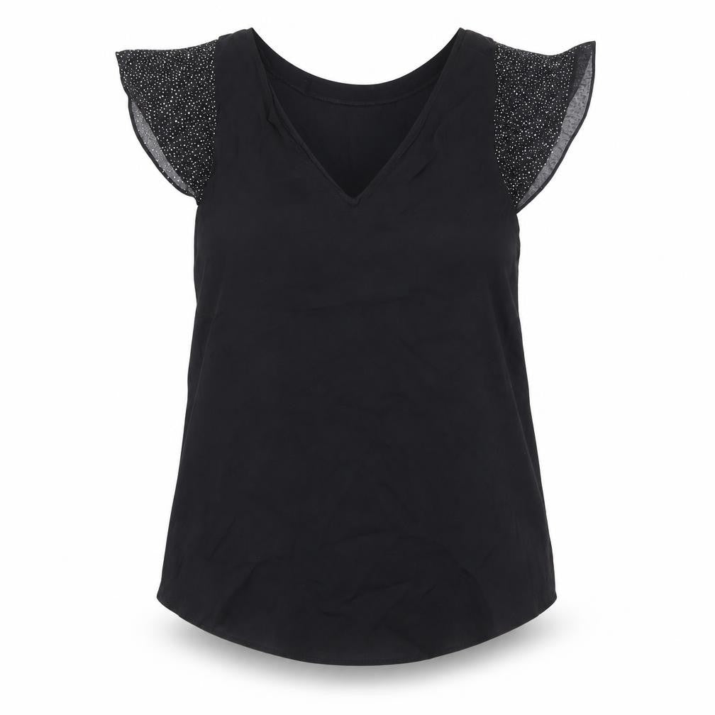 Oasis Womens Black Polyester Basic Blouse Size 10 V-Neck