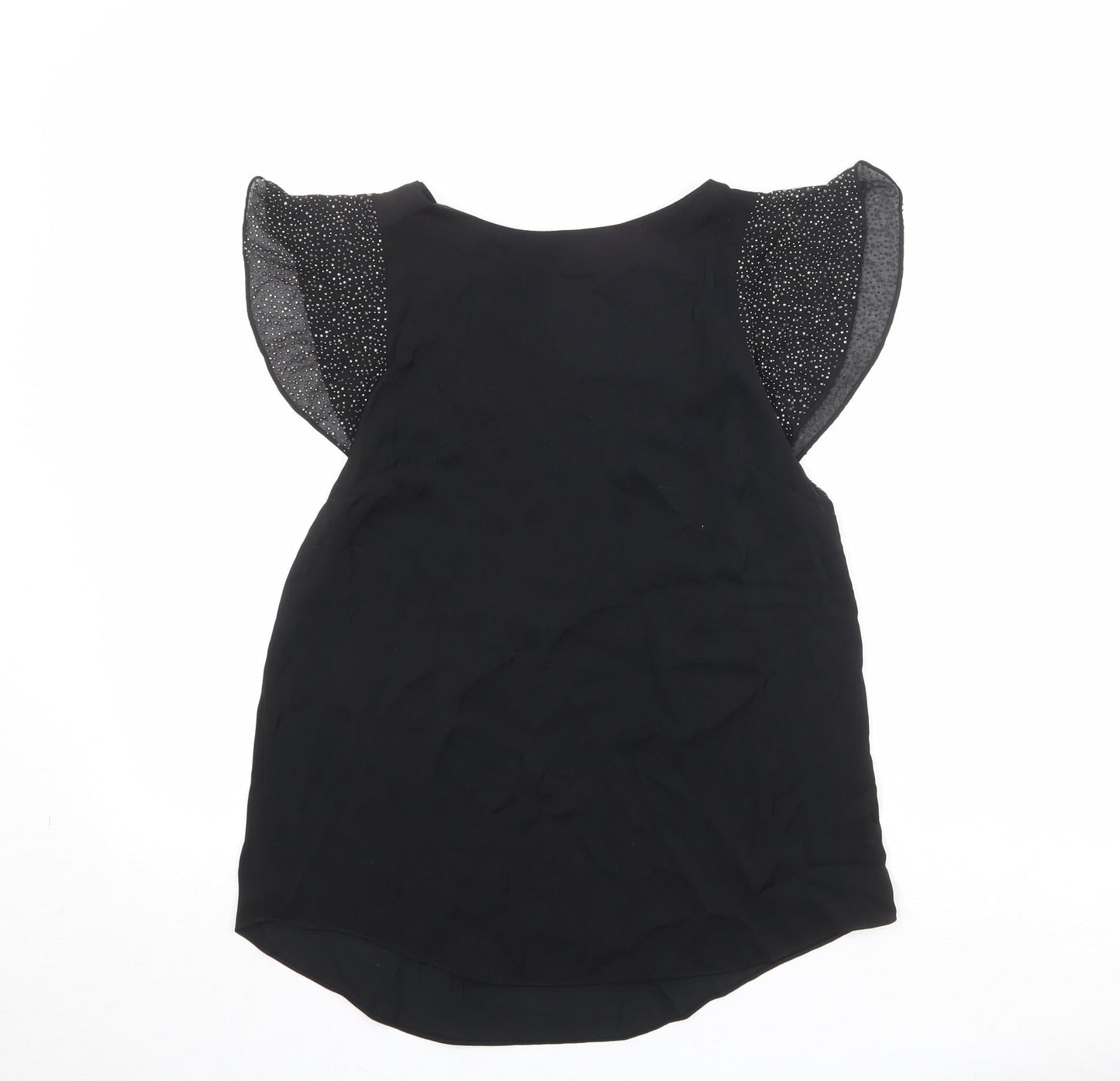 Oasis Womens Black Polyester Basic Blouse Size 10 V-Neck