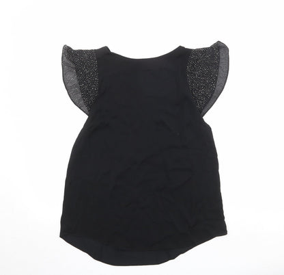 Oasis Womens Black Polyester Basic Blouse Size 10 V-Neck