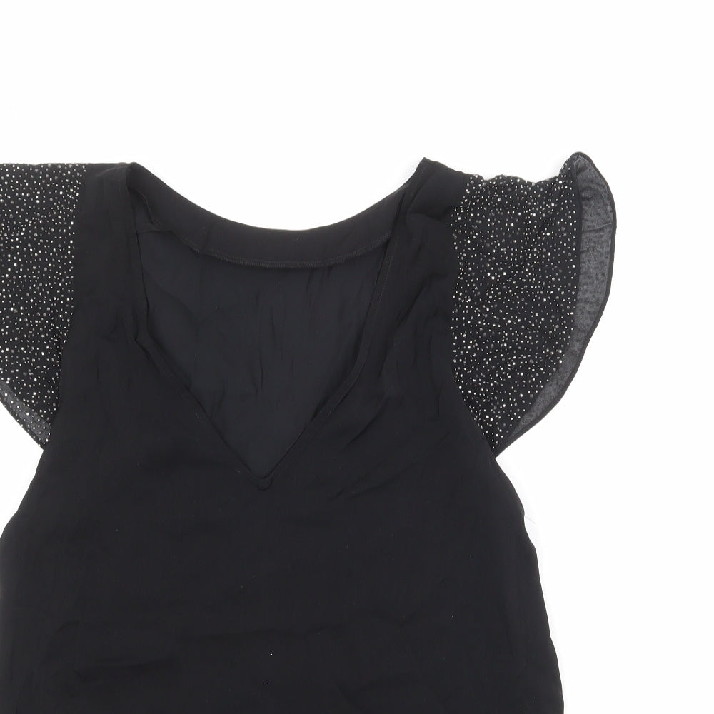 Oasis Womens Black Polyester Basic Blouse Size 10 V-Neck