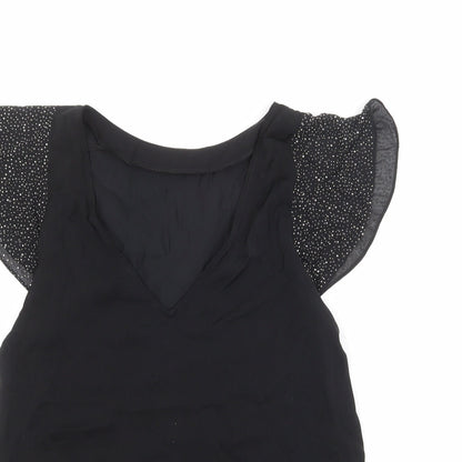 Oasis Womens Black Polyester Basic Blouse Size 10 V-Neck
