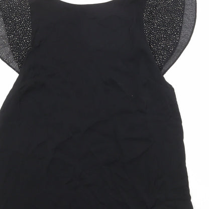 Oasis Womens Black Polyester Basic Blouse Size 10 V-Neck