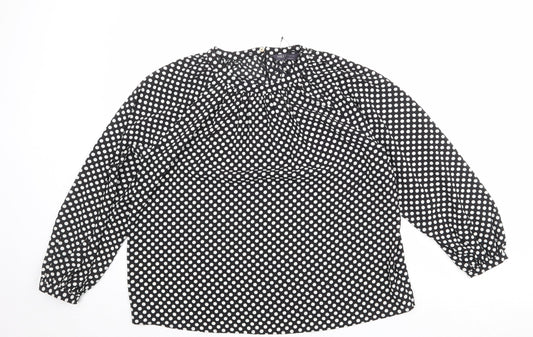 Marks and Spencer Womens Black Polka Dot Polyester Basic Blouse Size 12 Round Neck - Pleated Detail